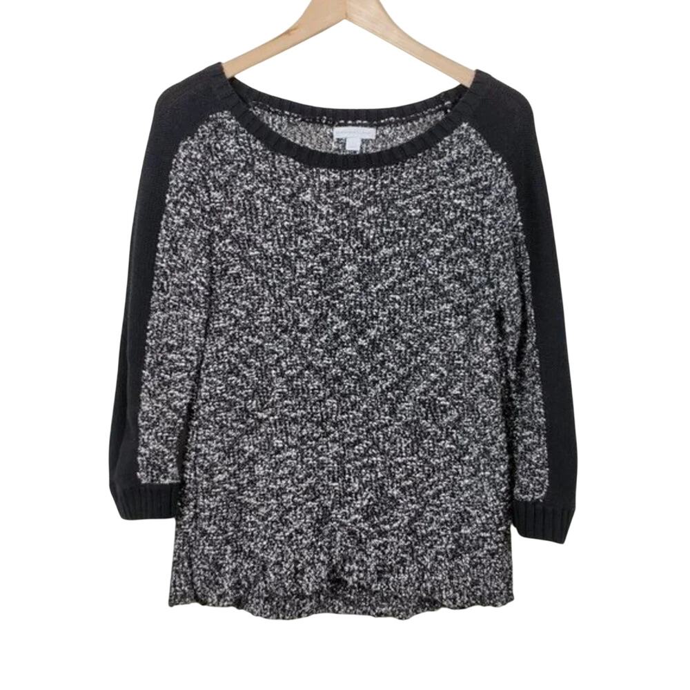 New York & Company Cropped Sweater Black White Women Size S Knit Lightweight